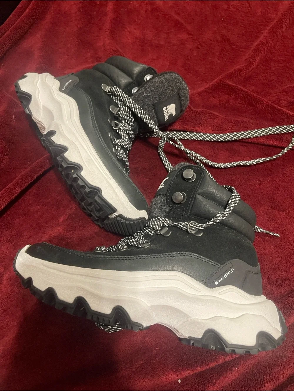 Sorel  Black and White Lace-Up Waterproof Winter Boots